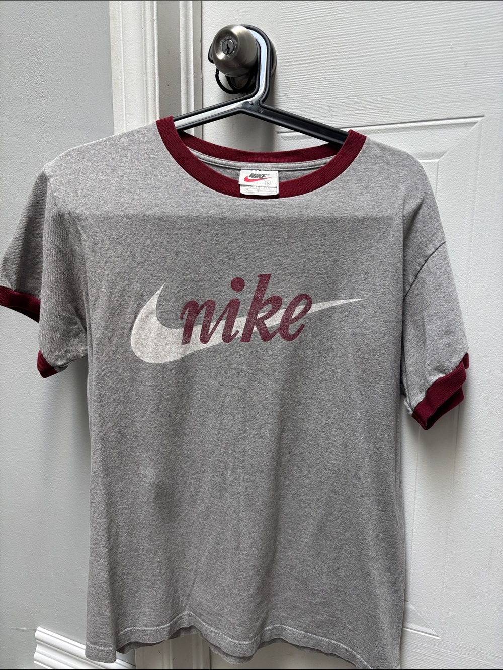 Nike Gray T-Shirt with Maroon Logo & Trim